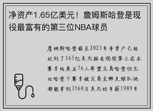 净资产1.65亿美元！詹姆斯哈登是现役最富有的第三位NBA球员